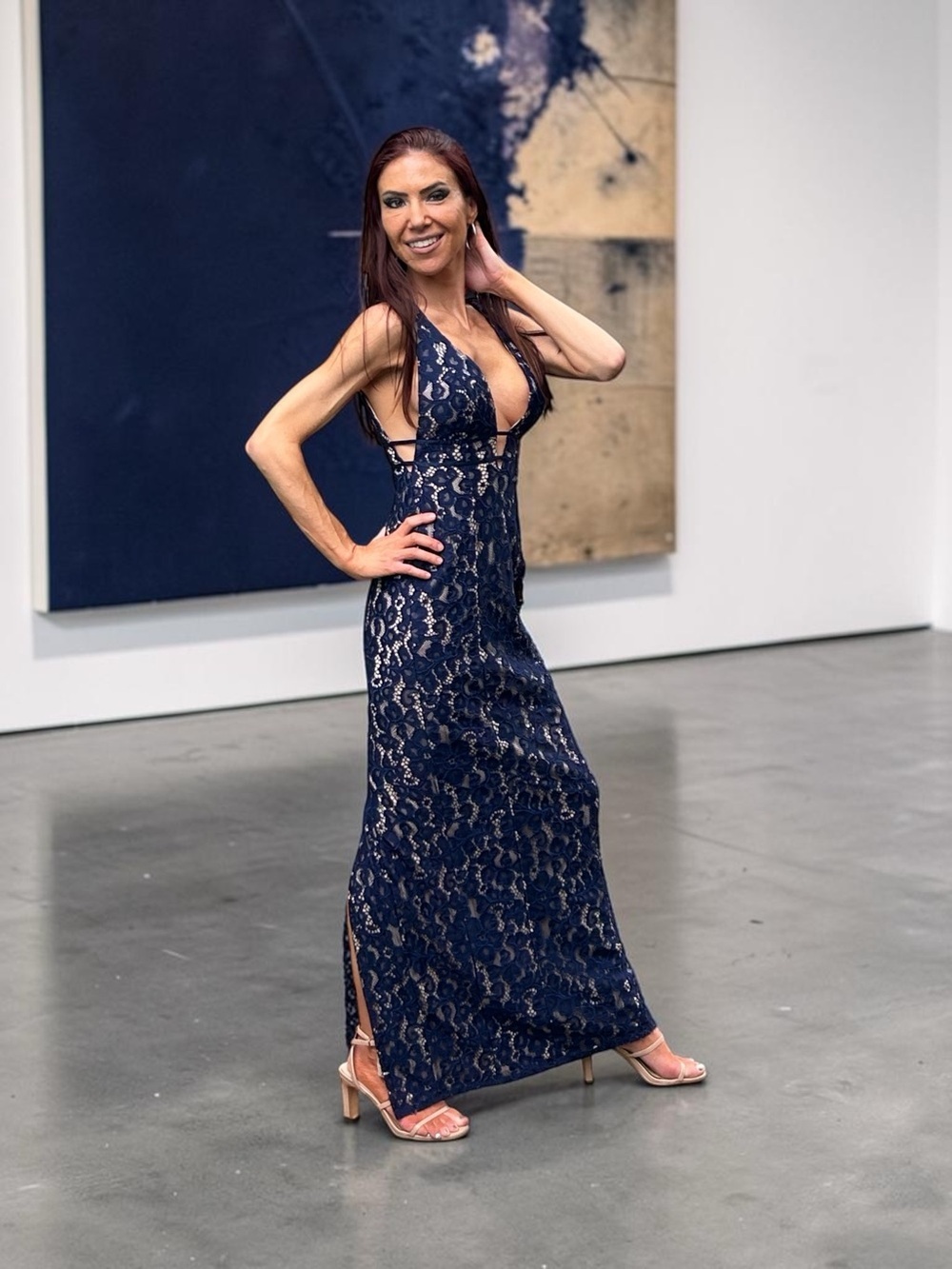 Aidan Mattox Navy 3D Floral Appliqué Sleeveless Evening Gown Maxi dress Size 2
